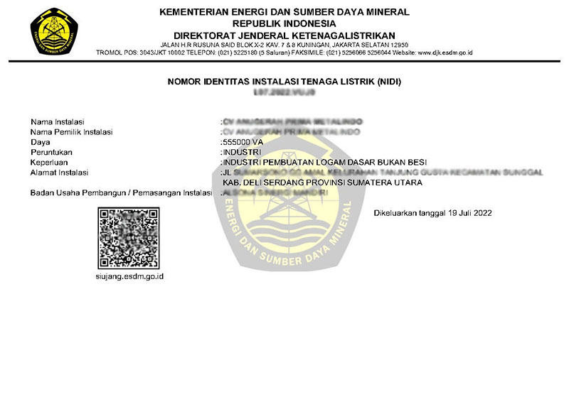 Jasa Supervisi Instalasi & Penerbitan NIDI - NIDI PLN